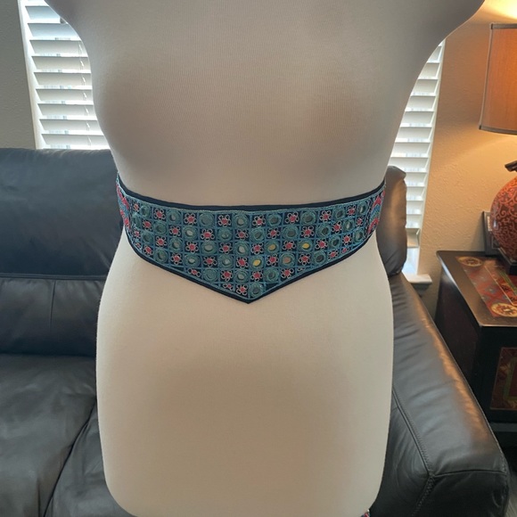 Fabric handmade mirrored and beaded tie belt - Picture 1 of 2